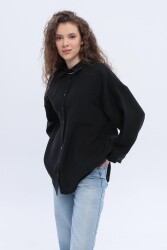 Allday 24Ds51257Al0 Oversize Metal Düğmeli Modal Gömlek Kadın Tunik Siyah 