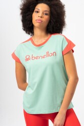 Benetton Bnt-W20377-23Y Kadın T-Shirt Yeşil 