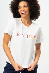 Benetton Bnt-W20382-23Y Kadın T-Shirt Gümüş 