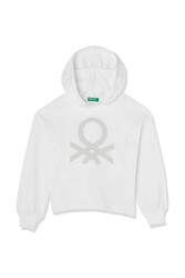 Benetton United Colors Of 222A3J68C202K Kız Çocuk Kapşonlu Sweatshirt Beyaz 