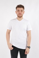 Cazador 4601 Erkek V Flamlı T-Shirt Beyaz 
