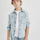 Defacto B6464A8 Erkek Çocuk Oversize Fit Polo Yaka Jean Uzun Kollu Gömlek