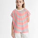 Defacto B6697A8 Kız Çocuk Oversize Fit Jersey Çizgili Kısa Kollu Tişört