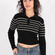 Hadise 4084 Polo Yaka Çizgili Crop Kazak