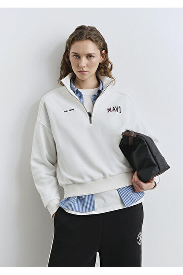 Mavi M1S10373-70057 Logo Baskılı Sweatshırt Kırık Beyaz Kadın Sweatshirt