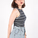 Busem S0016156 Kadın Slim Fit Çizgili Halter Yaka Fitilli Kaşkorse Atlet