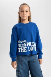 Defacto B3708A8-Fw Kız Çocuk Sweatshirt Mavi 