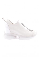 Dgn 1054-23Y Kadin Mega Kalin Taban Strech Detayli Silver Taşli Sneakers Ayakkabi Beyaz 