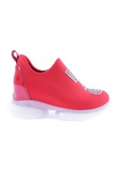 Dgn 1054-23Y Kadin Mega Kalin Taban Strech Detayli Silver Taşli Sneakers Ayakkabi Kırmızı 