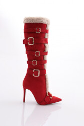 Dgn 1121 Kadin Kemerli Topuklu Çizme Kırmızı 
