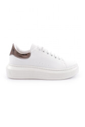 Dgn 119 Kadin Lazerli Bağcikli Sneakers Ayakkabi Beyaz 