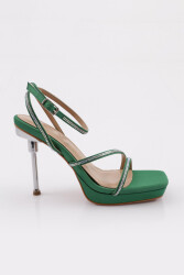 Dgn 1278 Kadin Taş İp Detayli Topuklu Ayakkabi Yeşil 