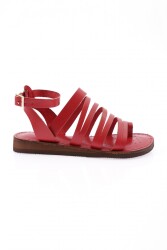 Dgn 161-22Y Kadin Parmak Arasi Üzeri Bantli Bilekten Bağli Sandalet Kırmızı 
