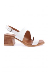 Dgn 19004-2108 Bayan Bantli Topuklu Sandalet Beyaz 