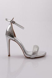 Dgn 2040 Kadin File Detayli Taş İşli Topuklu Ayakkabi Gümüş 