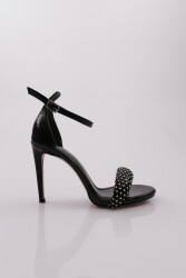 Dgn 2040 Kadin File Detayli Taş İşli Topuklu Ayakkabi Siyah 