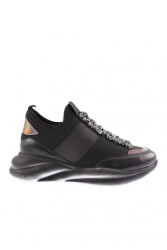 Dgn 222-23Y Kadin Strech Detayli Kristal Taşli Sneakers Ayakkabi Siyah 