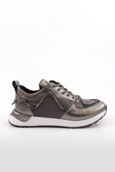 Dgn 254 Kadin Strech Bağcikli Yanlar İp Detayli Sneakers Ayakkabi Gümüş 