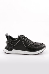 Dgn 254 Kadin Strech Bağcikli Yanlar İp Detayli Sneakers Ayakkabi Siyah 