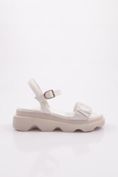 Dgn 3551 Kadin Kalin Taban Paraşüt Kumaş Detayli Sandalet Beyaz 