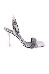 Dgn 5161-1-23Y Kadin Silver Taşli Bilekten Bağli Topuklu Ayakkabi Gümüş 