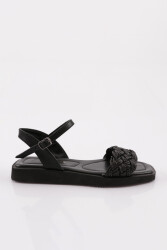 Dgn 517 Kadin Hasir Örme Detayli Sandalet Siyah 
