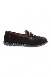 Dgn Kadın Dikiş Detaylı Metal Tokalı Loafer Ayakkabı Siyah Hakiki Deri 71132110 - DGN