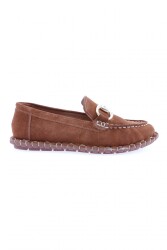 Dgn Kadın Dikiş Detaylı Metal Tokalı Loafer Ayakkabı Taba Hakiki Deri 71132110 - DGN