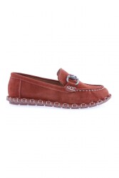 Dgn Kadın Dikiş Detaylı Metal Tokalı Loafer Ayakkabı Taba Hakiki Deri 71132110 - DGN