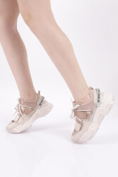 DGN KADIN MEGA KALIN TABAN SİMLİ CIRTLI SNEAKERS AYAKKABI Bej 762513138 - DGN