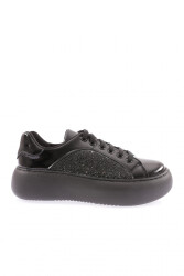 Dgn 877-23Y Kadin Bağcikli Yanlari Silver Taşli Sneaker Ayakkabi Siyah 