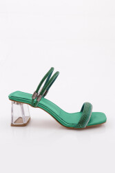 Dgn 901 Kadin Kare Burun Şeffaf Topuklu Sandalet Yeşil 