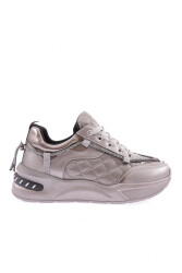 Dgn B2 Kadin Silver Taş İp Detayli Bağcikli Sneakers Ayakkabi Gümüş 