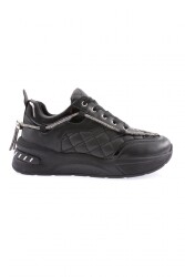 Dgn B2 Kadin Silver Taş İp Detayli Bağcikli Sneakers Ayakkabi Siyah 