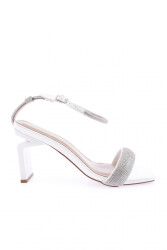 Dgn K9016 Kadin Silver Taş Bantli Bilekten Bağlamali Topuklu Sandalet Beyaz 