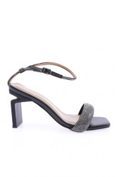 Dgn K9016 Kadin Silver Taş Bantli Bilekten Bağlamali Topuklu Sandalet Siyah 