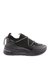 Dgn X29-1720-23Y Kadin Kalin Taban Fileli Lastik İp Detayli Sneakers Ayakkabi Siyah 