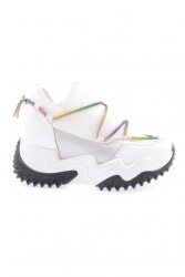 Dgn Z94 23Y Kadin Mega Kalin Taban Simli İp Detayli Sneakers Ayakkabi Beyaz 