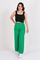 Fashion Friends 23Y-Pnt0483K1 Kadın Pileli Geniş Paça Pantolon Yeşil 