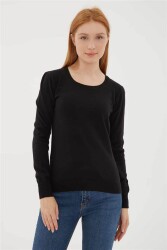 Fashion Friends 24K0779K1 Kadın U Yaka Kazak Siyah - FASHION FRIENDS