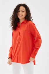 Fashion Friends 24Y0390K1 Kadın Etek Ucu Püsküllü Gömlek Kırmızı 