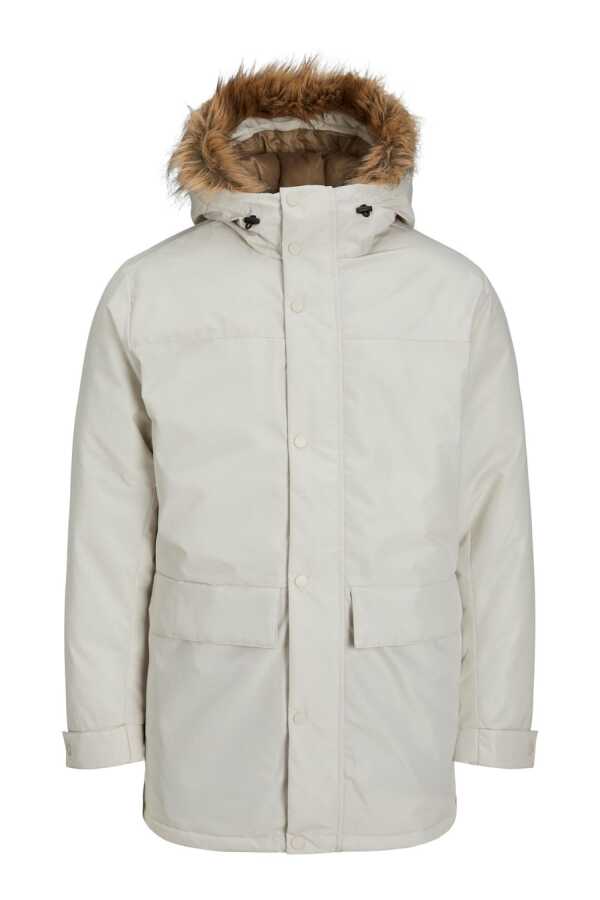 Jack Jones 12236096 Fw Jjchamp Parka Jacket Faux Fur Erkek Parka Kaban Beyaz