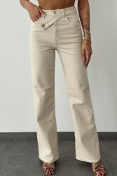 Lacarino 7615 W.Leg Kadın Jean Pantolon Krem - LACARINO