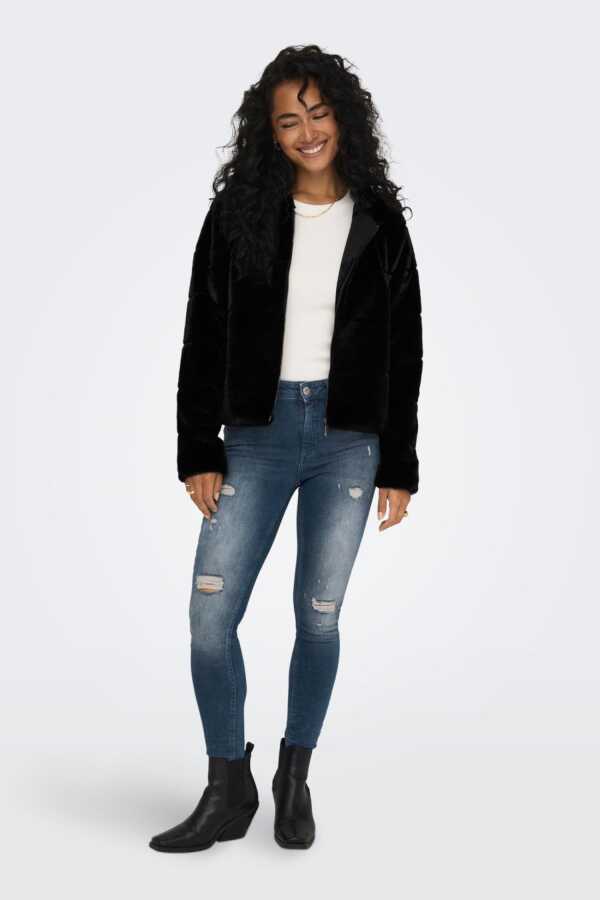 Only chris fur hooded jacket black hotsell