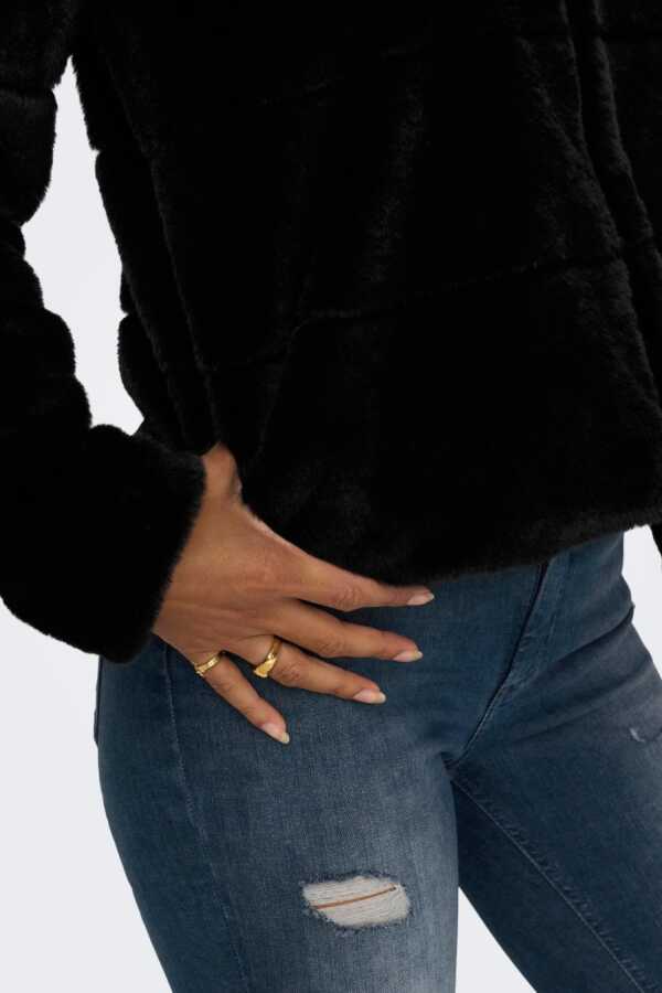 Only chris fur hooded jacket black hot sale