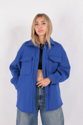 Puane 10360-Fw Kadın Kalın Gömlek Ceket Mavi 