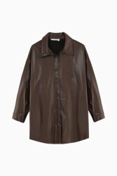 Puane 10361-Fw Kadın Deri Gömlek Ceket Kahverengi 