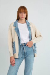 Robin T94618 Kadın Triko Hırka Krem - ROBİN