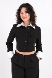 Soul 31606 Kadın Gömlek Yakalı Crop Blazer Ceket Ss Siyah 