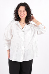 Soul 31688 Kadın Gümüş Varaklı Oversize Gömlek Ss Beyaz 